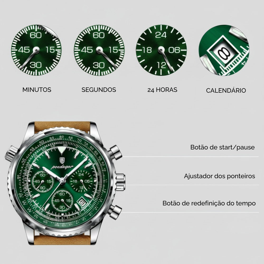 Relógio de Couro Masculino Verde Bellatour