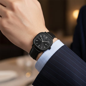 Relogio de Couro Masculino Quadrado Retro preto 