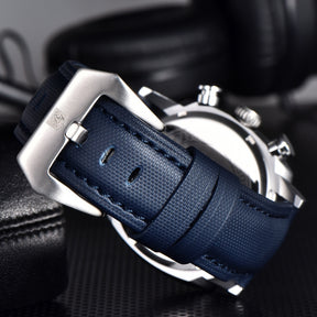 Relogio de Couro Masculino Benyar Luxe azul e prata