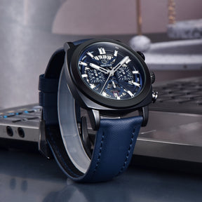 Relogio de Couro Masculino Benyar Luxe azul e preto