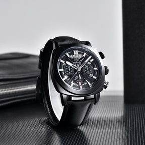 Relogio de Couro Masculino Benyar Luxe preto e preto