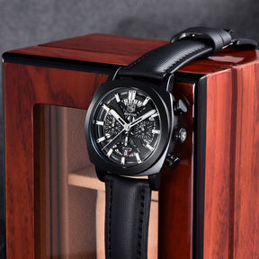 Relogio de Couro Masculino Benyar Luxe preto e preto