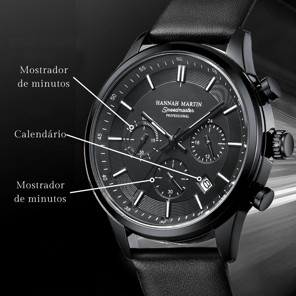 Relogio de Couro Masculino Preto Luxemiro all black