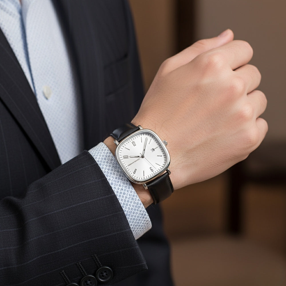 Relogio de Couro Masculino Quadrado Retro branco 