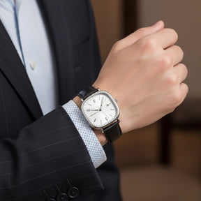 Relogio de Couro Masculino Quadrado Retro branco 