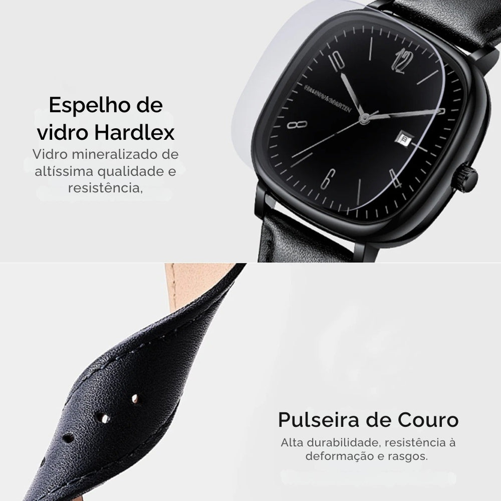 Relogio de Couro Masculino Quadrado Retro preto 