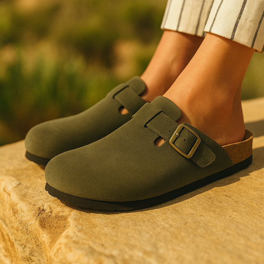 Sandália Clog de Camurça Portofino verde 