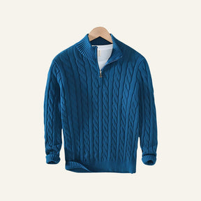 Suéter Masculino de Tricô Gola Alta Meio Zíper Fontaine Azul