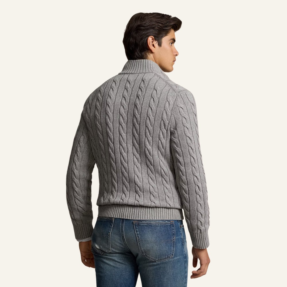 Suéter Masculino de Tricô Gola Alta Meio Zíper Fontaine Cinza 