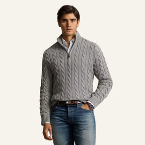 Suéter Masculino de Tricô Gola Alta Meio Zíper Fontaine Cinza 