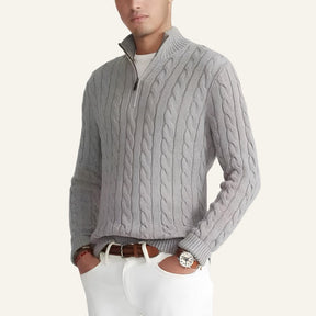 Suéter Masculino de Tricô Gola Alta Meio Zíper Fontaine Cinza 