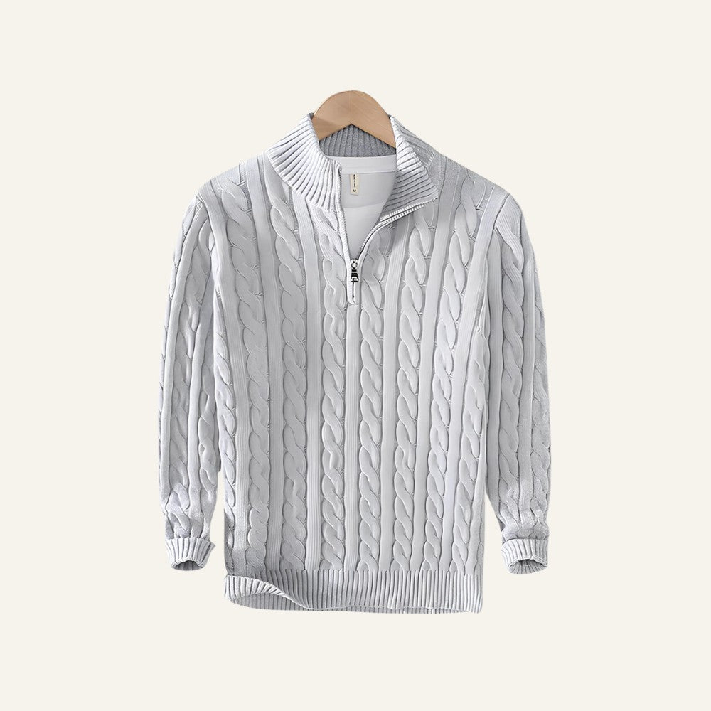 Suéter Masculino de Tricô Gola Alta Meio Zíper Fontaine Cinza