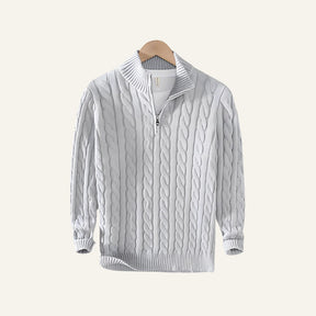 Suéter Masculino de Tricô Gola Alta Meio Zíper Fontaine Cinza