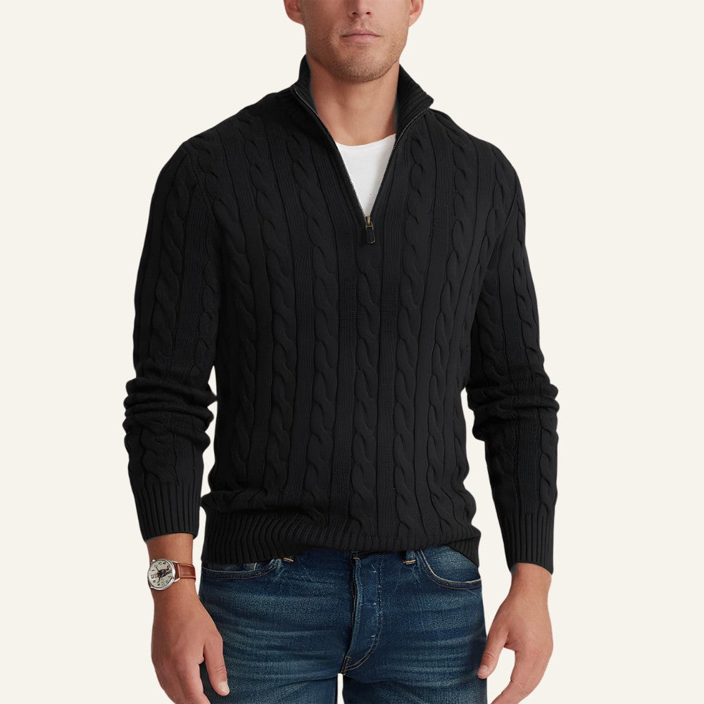 Suéter Masculino de Tricô Gola Alta Meio Zíper Fontaine Preto