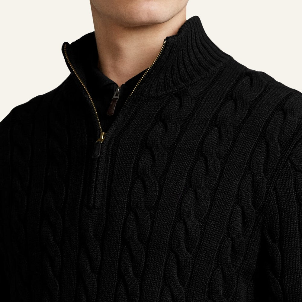 Suéter Masculino de Tricô Gola Alta Meio Zíper Fontaine Preto