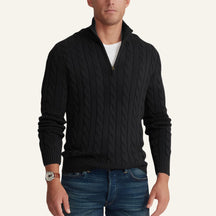 Suéter Masculino de Tricô Gola Alta Meio Zíper Fontaine Preto