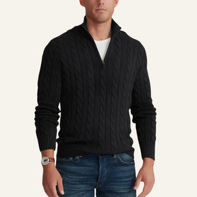 Suéter Masculino de Tricô Gola Alta Meio Zíper Fontaine Preto