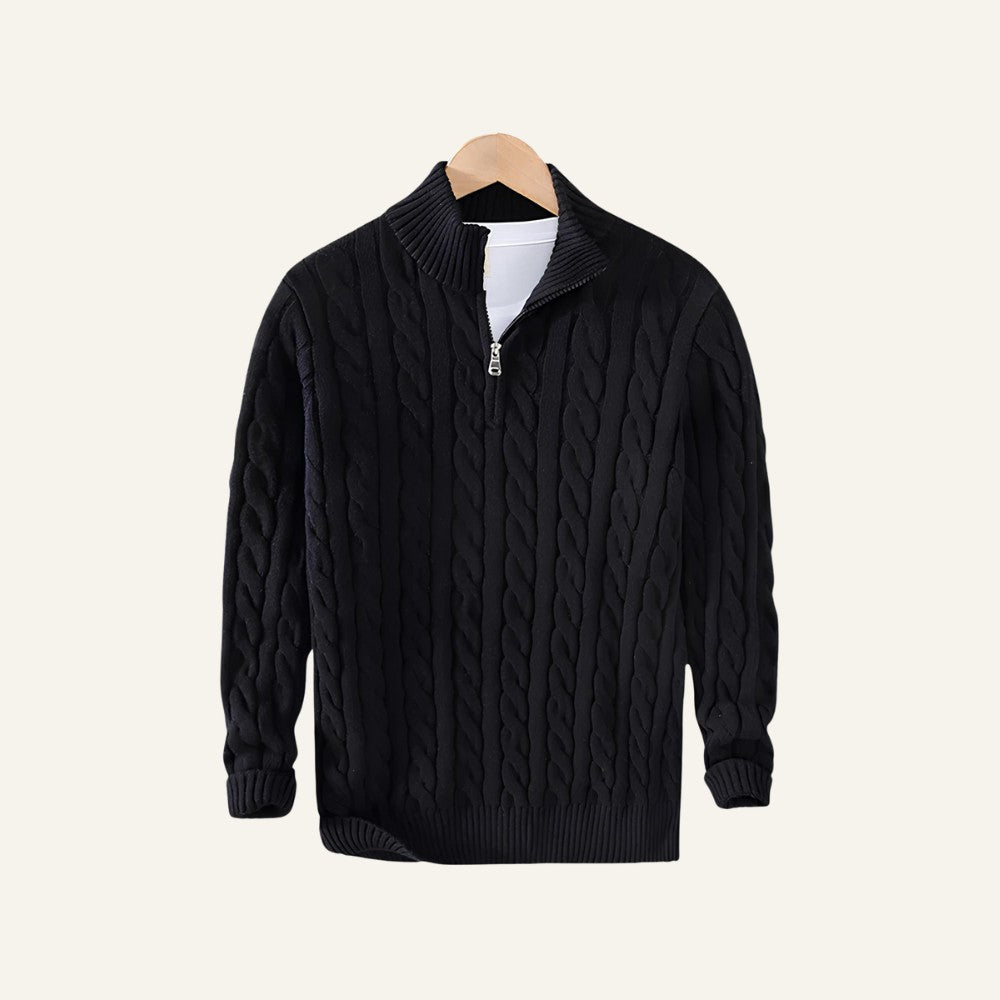 Suéter Masculino de Tricô Gola Alta Meio Zíper Fontaine Preto