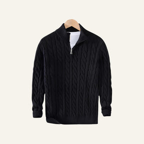 Suéter Masculino de Tricô Gola Alta Meio Zíper Fontaine Preto