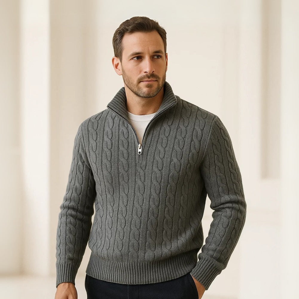 Sueter Masculino de Trico Gola Alta Meio Ziper Fontaine cinza