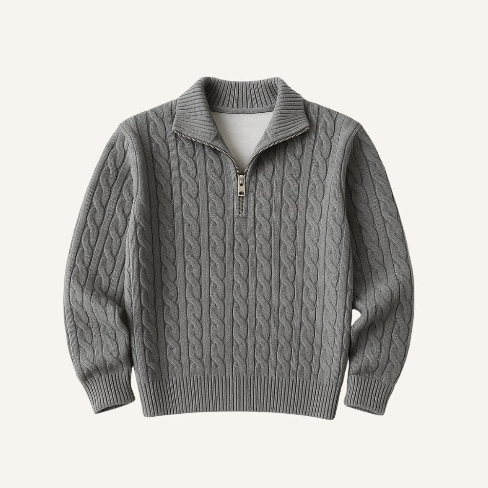 Sueter Masculino de Trico Gola Alta Meio Ziper Fontaine cinza