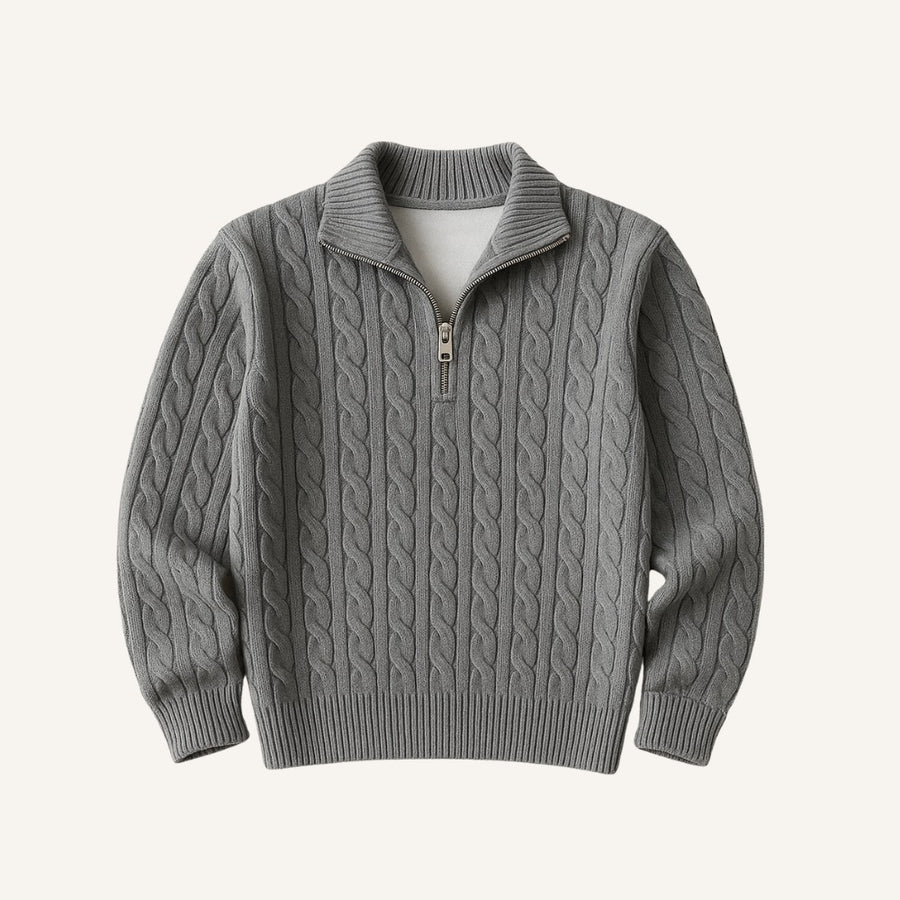 Suéter Masculino de Tricô Gola Alta Meio Zíper Fontaine