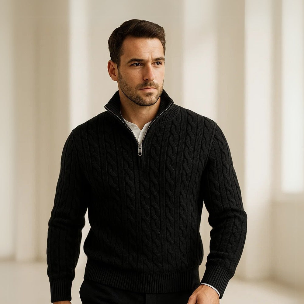 Sueter Masculino de Trico Gola Alta Meio Ziper Fontaine preto