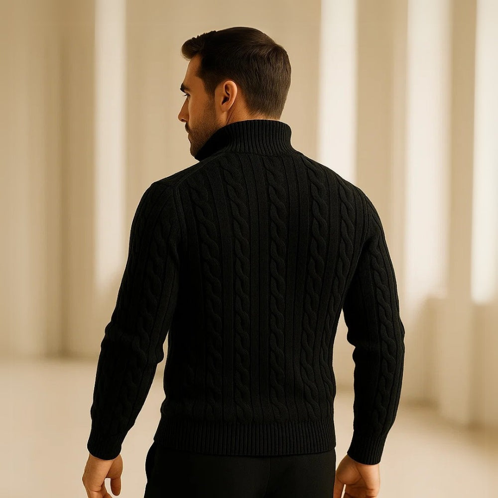 Sueter Masculino de Trico Gola Alta Meio Ziper Fontaine preto