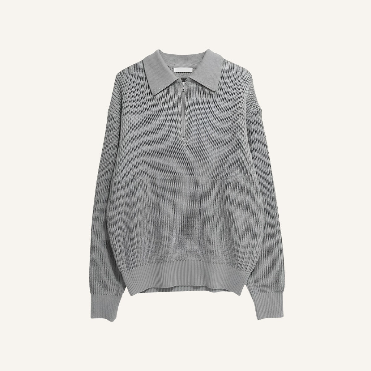 Sueter de Trico Masculino Canelado Old Money com Meio Zíper cinza