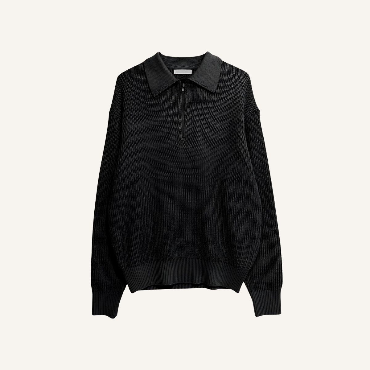 Sueter de Trico Masculino Canelado Old Money com Meio Zíper preto