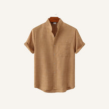 Camisa lisa de linho Beaumont com bolso frontal marrom claro