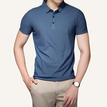 Camisa Polo Masculina Seda Gelo - Anti Amassado azul