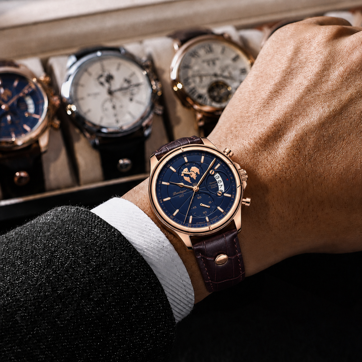 Relógio de Couro Masculino Rivage - Pulseira Marrom