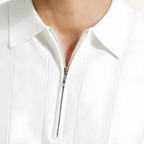 malha Camisa Polo Masculina com Meio Zíper Old Money Valence Branca