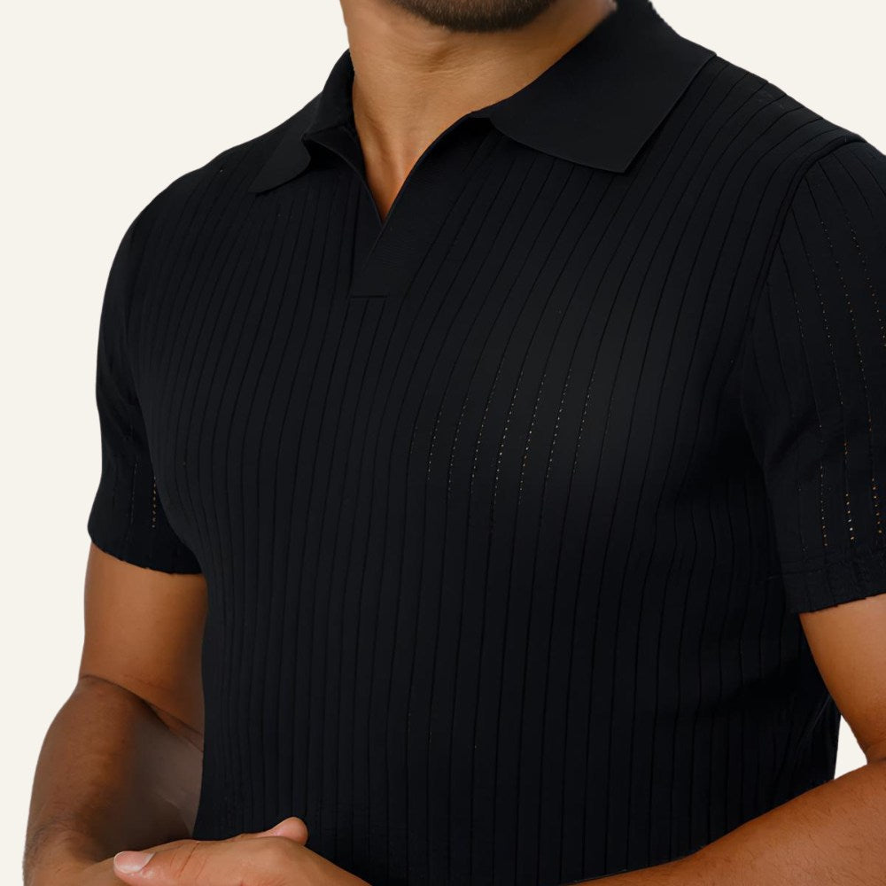 malha Camisa Polo Masculina de Malha Old Money Saville Preta