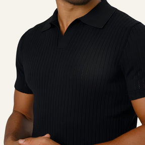 malha Camisa Polo Masculina de Malha Old Money Saville Preta